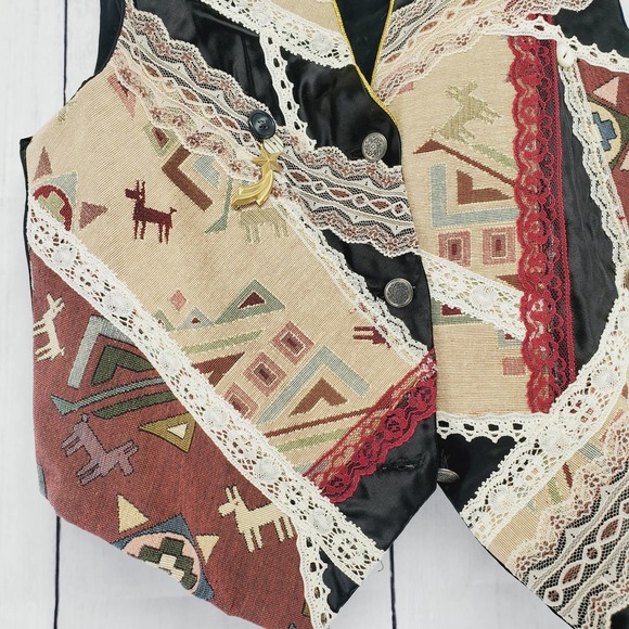 Vintage Patchwork Pig Nostalgia "Wearable Art" On of a Kind Patched Vest - Picture 3 of 8